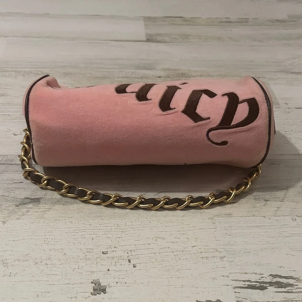 Vintage Juicy Couture Pink Suede Barrel Shoulder bag Y2K